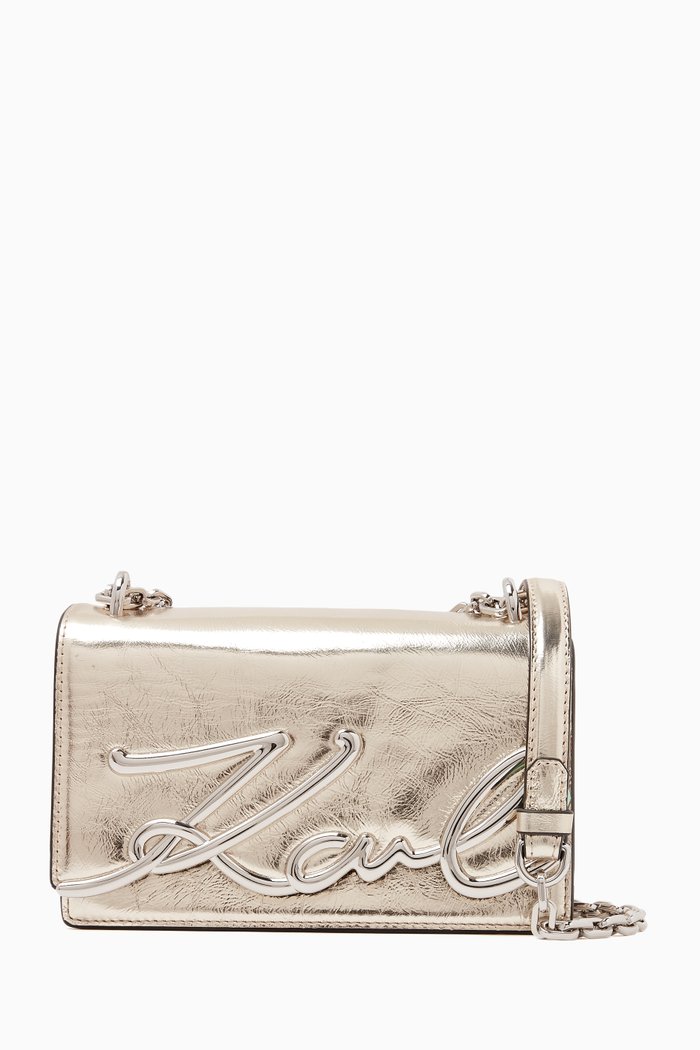 

Small K/Signature Shoulder Bag in Leather, Gold