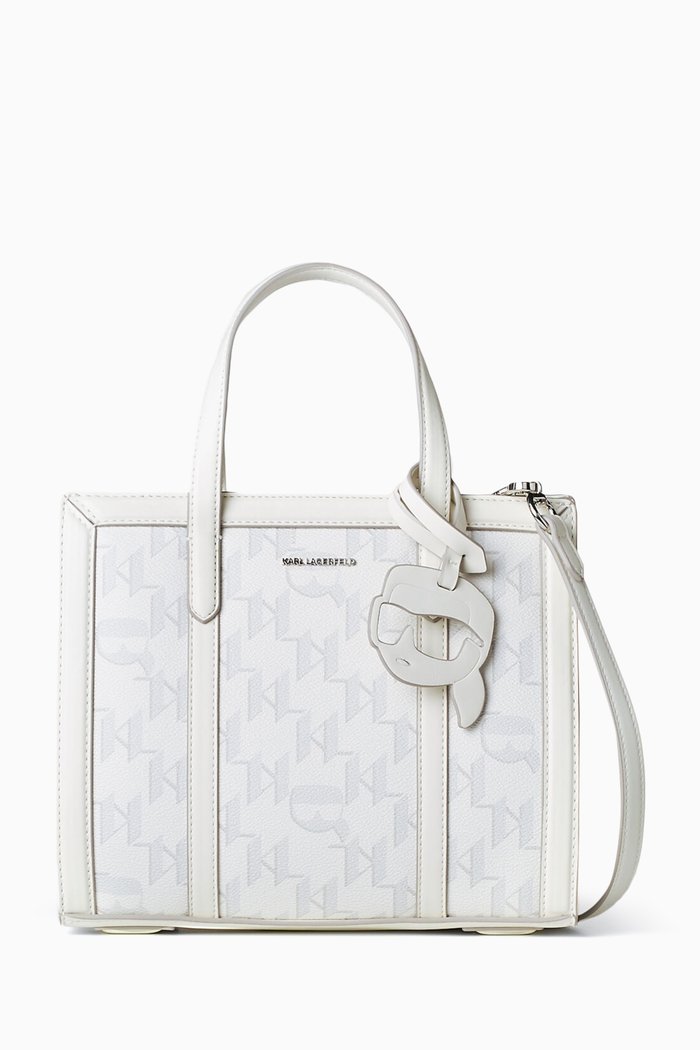 

Small K/Ikonik 2.0 Monogram Tote Bag in Faux Leather, White