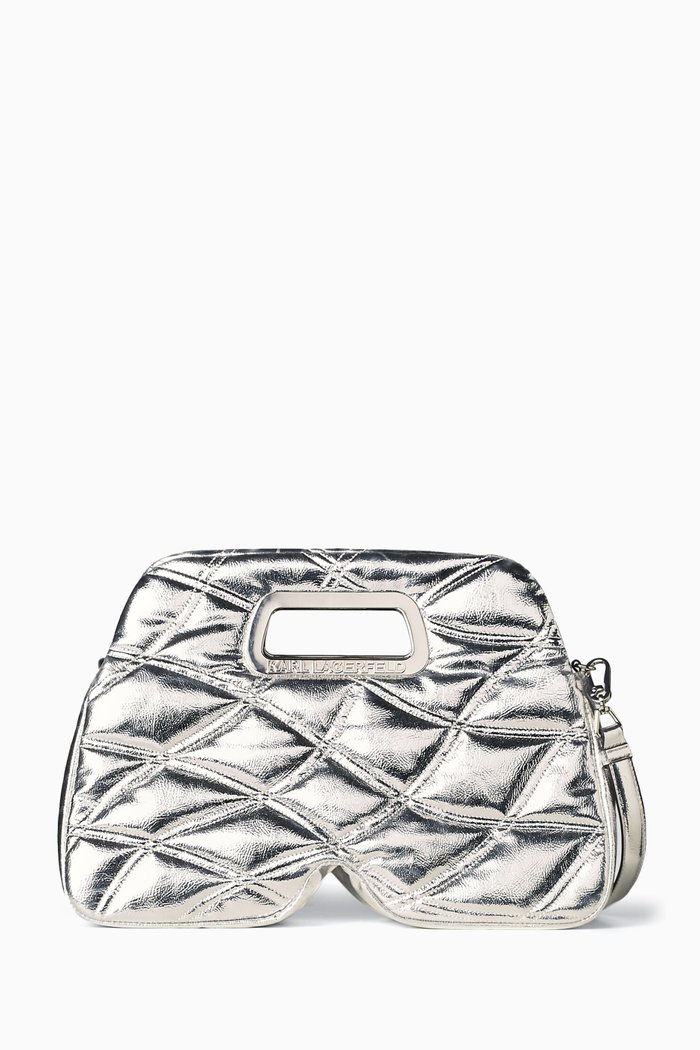 

Large K/Kloud Quilted Metallic Top Handle Bag in Faux Leather, Silver