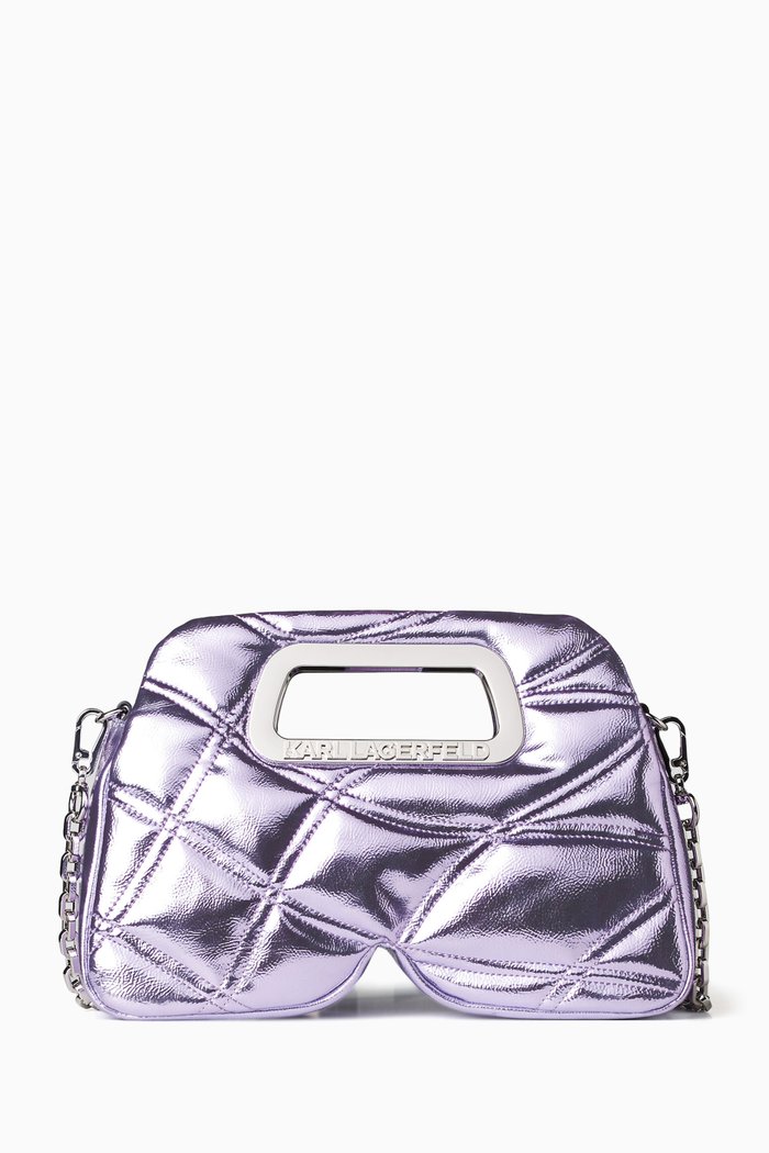 

Small K/Kloud Quilted Metallic Top Handle Bag in Faux Leather, Purple