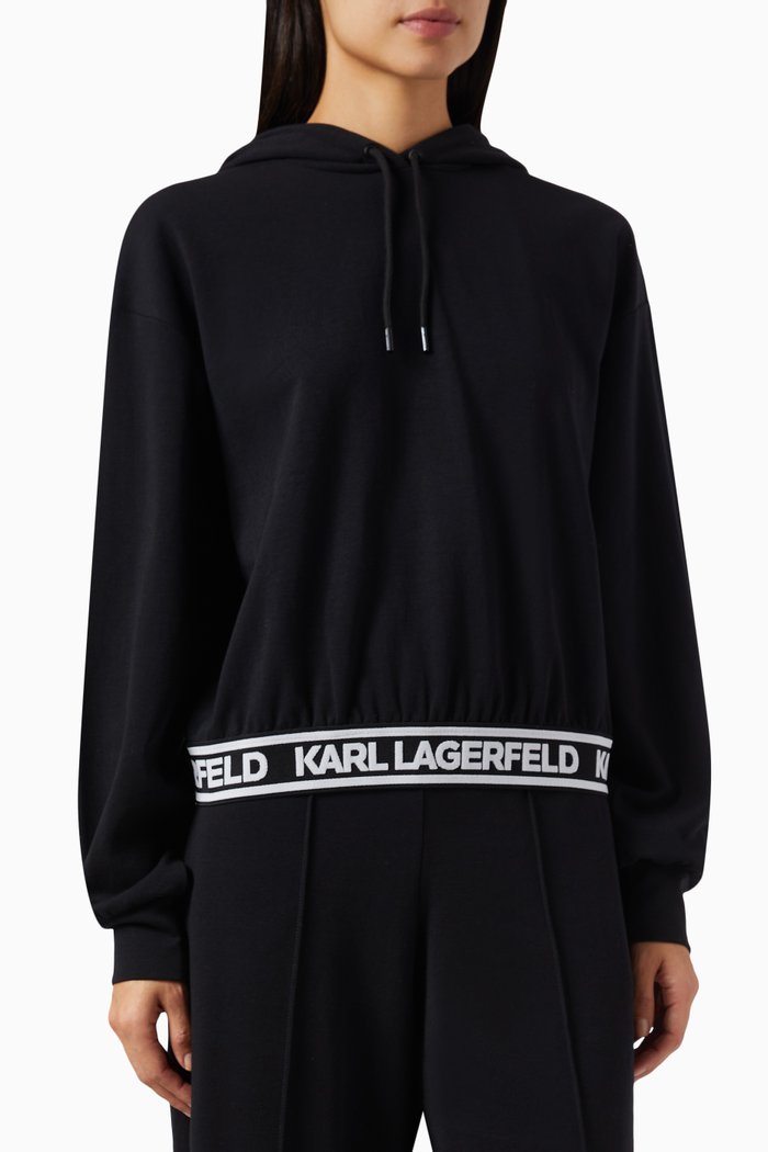 

Logo Tape Hoodie in Bonded Jersey, Black