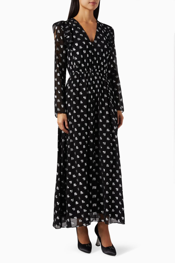 

KL Monogram Maxi Dress in Metallic Viscose, Black