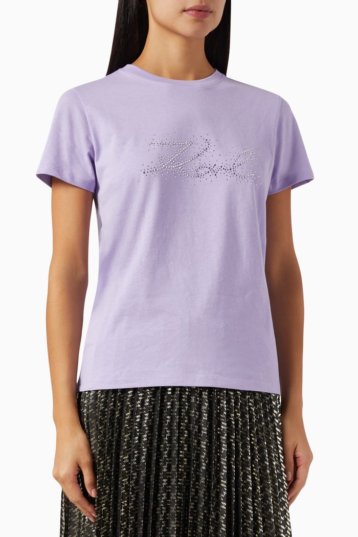 

Karl Rhinestone Logo T-shirt in Cotton Jersey, Purple