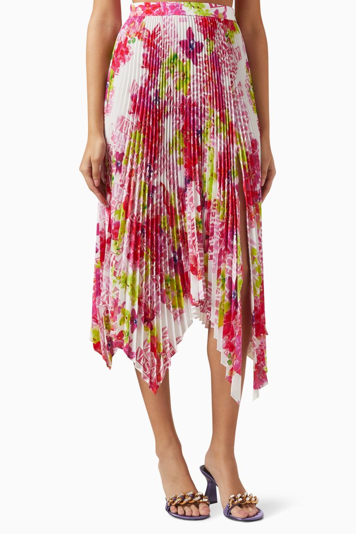 

Orchid Pleated Midi Skirt in Crepe de Chine, Multicolour