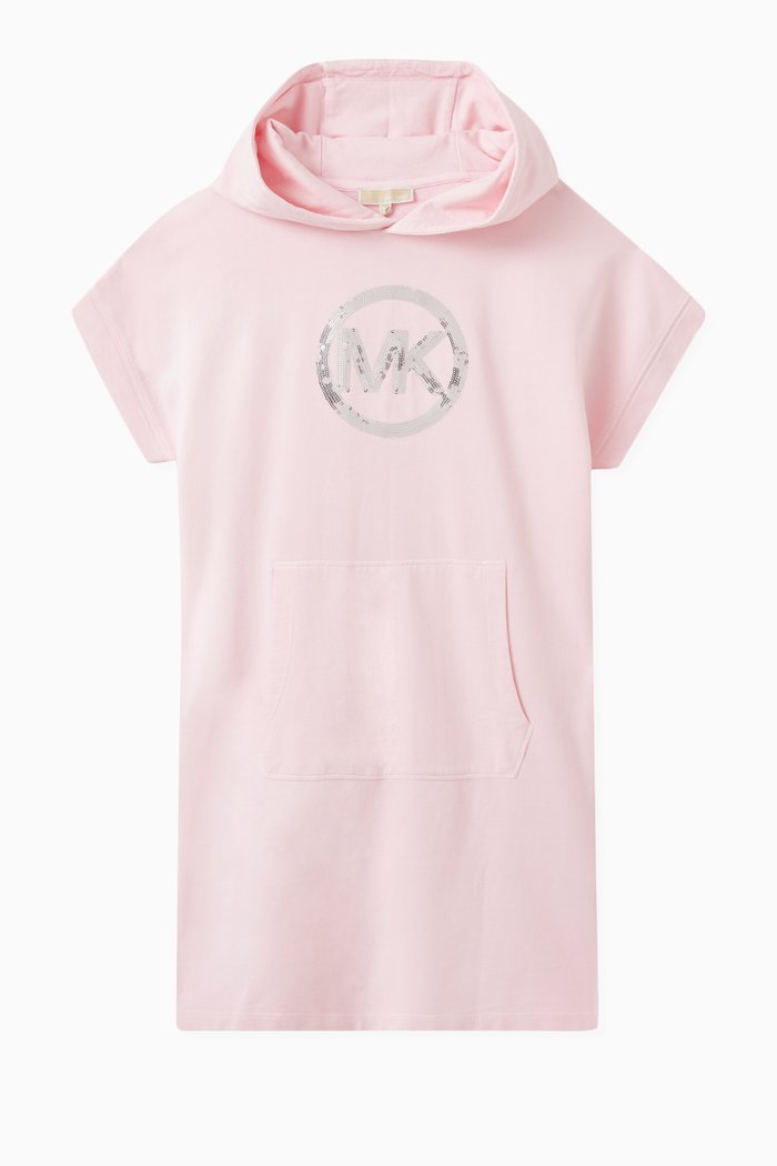 

Sequined Logo Hooded Dress in Cotton, Pink