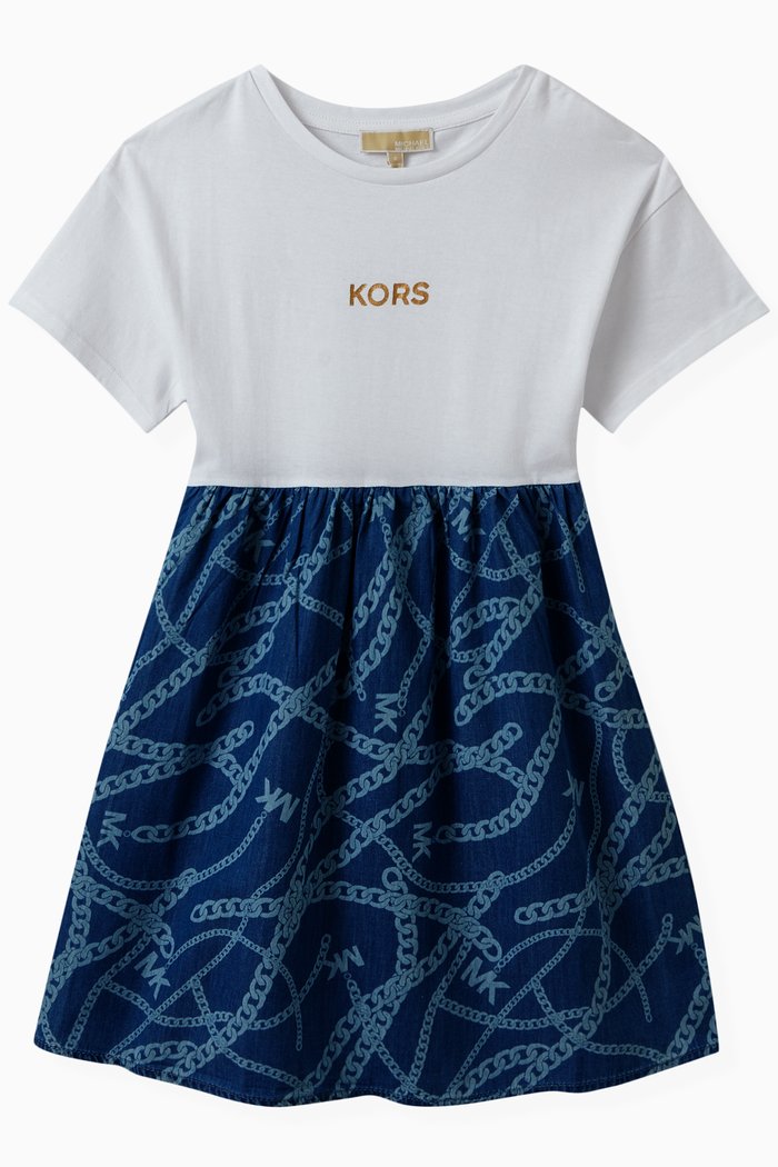 

Logo Denim Dress in Cotton, White