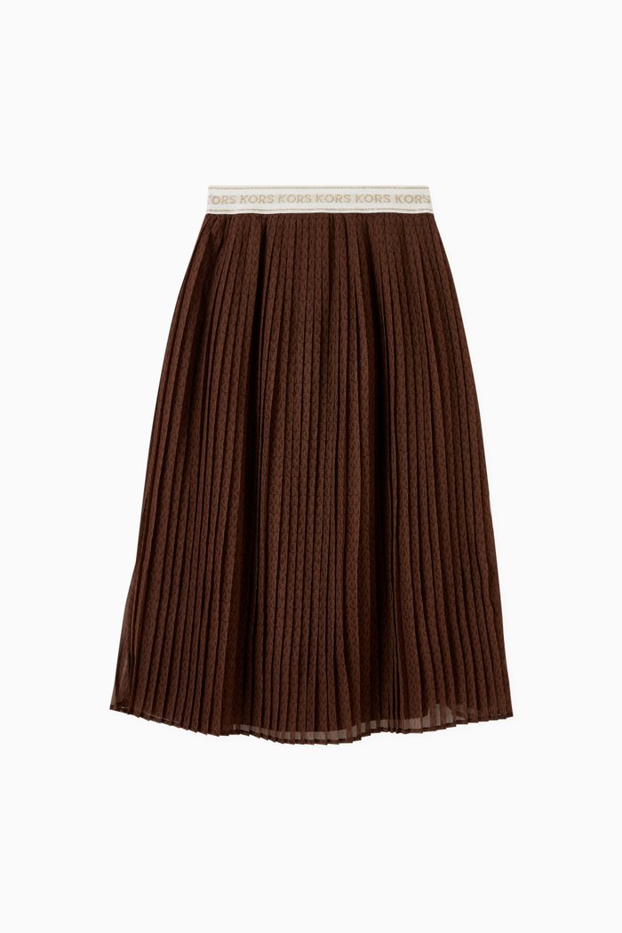 

Pleated Monogram Skirt in Polyester, Brown