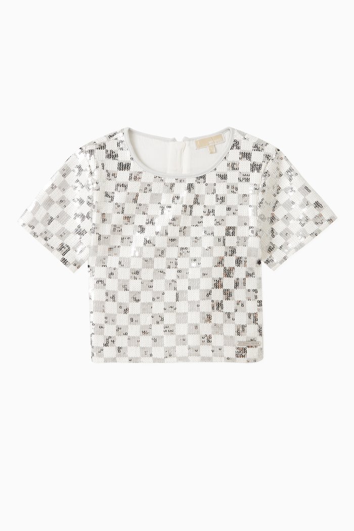 

Checked Sequin-embellished T-shirt, Grey