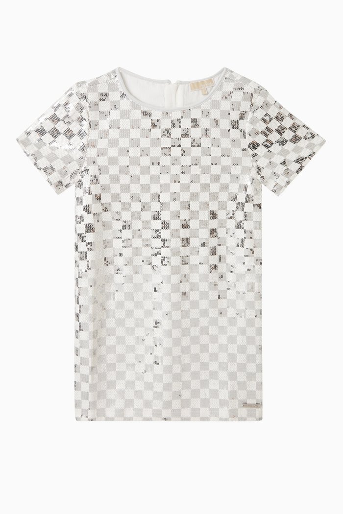 

Checked Sequin-embellished T-shirt Dress, Grey
