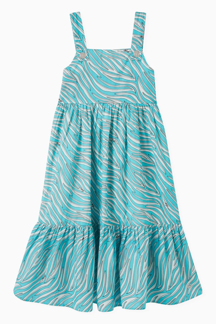 

Printed Sleeveless Dress in Cotton, Blue