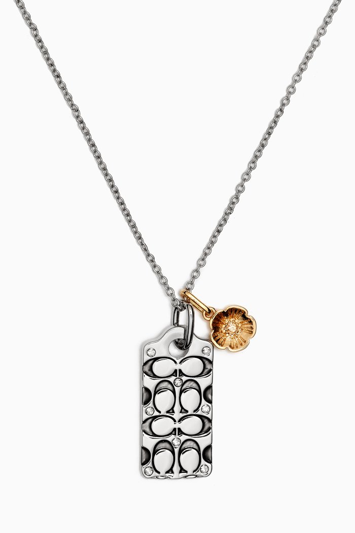 

Quilted C Tag Pendant Necklace in Metal, Neutral
