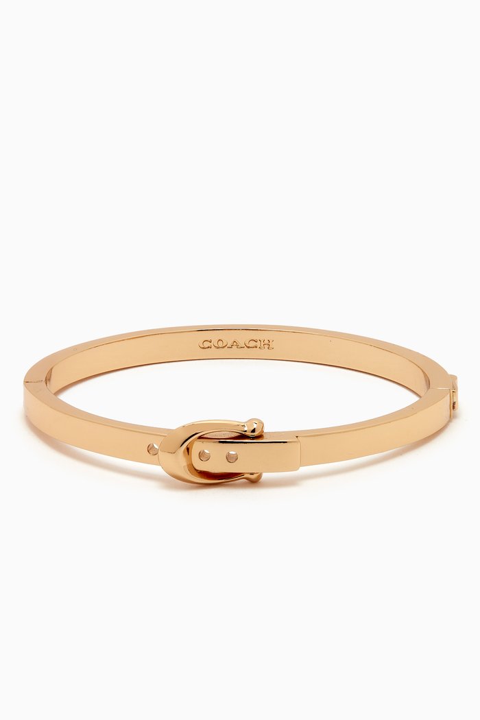 

C Buckle Hinged Bangle Bracelet in Metal, Gold