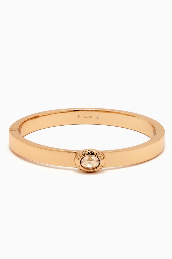 

Signature Logo Stone Hinged Bangle in Metal, Gold