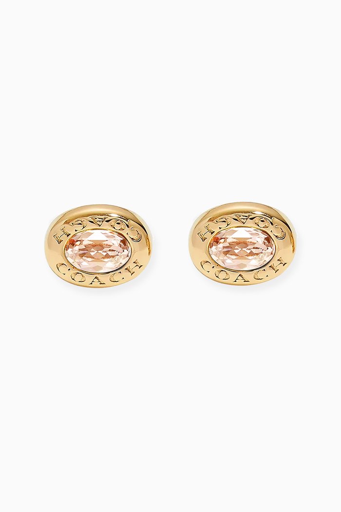 

Signature Logo Stone Stud Earrings in Metal, Gold