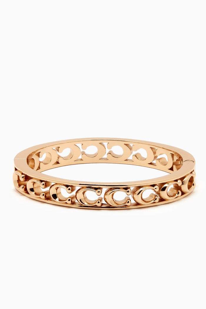 

Signature Open Work Hinged Bangle in Metal, Gold