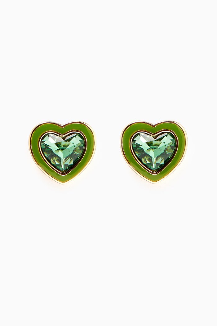 Enamel Boarder Heart Stud Earrings in Metal, Multicolour