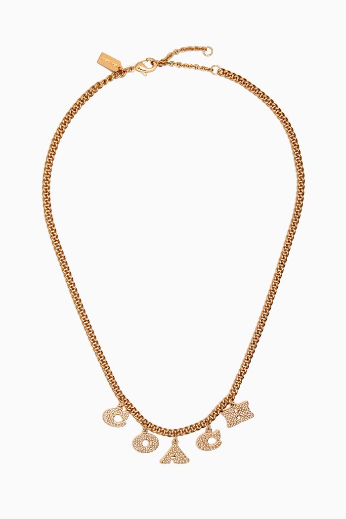 

C Charm Pearl Coach Station Necklace in Metal, Multicolour