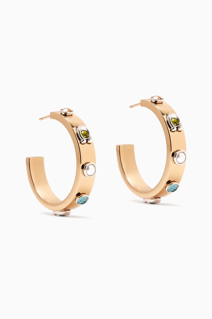 

Pegged Stone Hoop Earrings in Metal, Multicolour