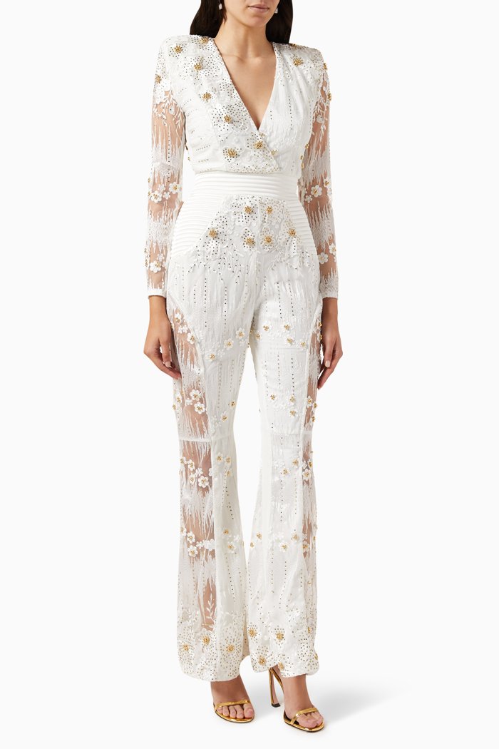 

L'artiste Jumpsuit in Mesh, White