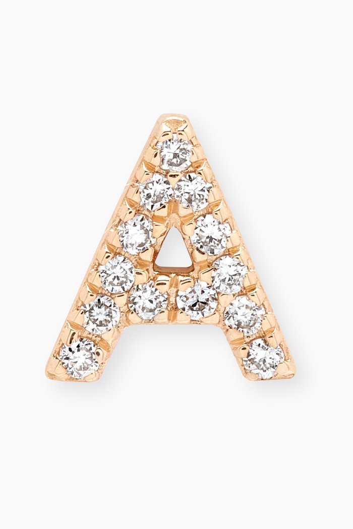 

"A" Diamond Letter Single Stud Earring in 18kt Gold, Neutral