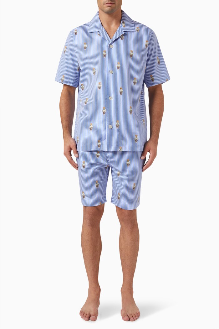 

Striped Polo Bear Pyjama Set in Cotton, Blue