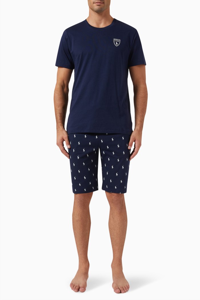 

Logo Pyjama Set in Cotton, Blue