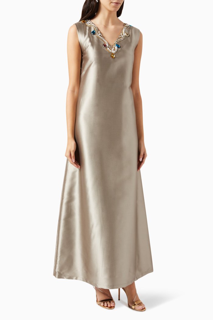 

Embellished V-neck Kaftan, Grey