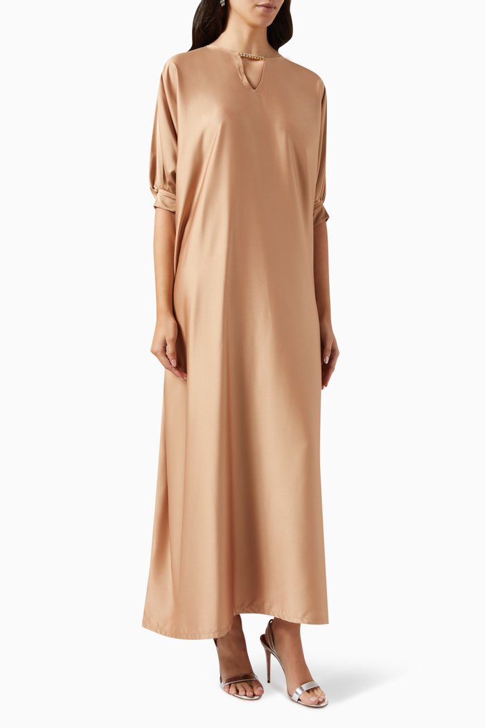 

Crystal-embellished Kaftan in Satin, Neutral