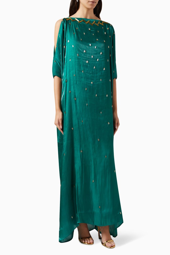 

Embellished Cut-out Maxi Dress in Silk, Green