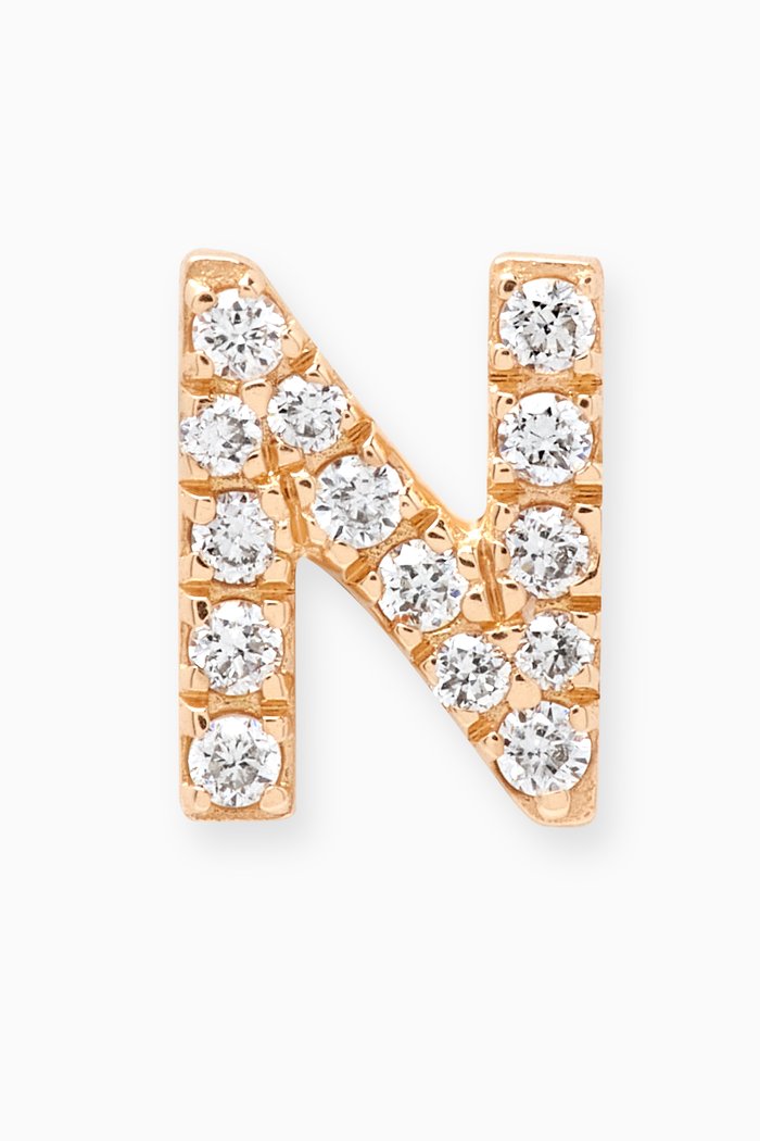 N Letter Diamond Single Stud Earring in 18kt Gold, Neutral