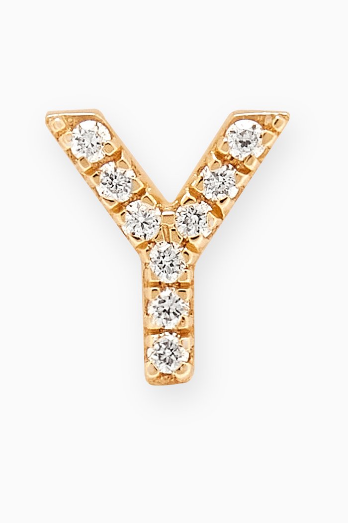 Y Letter Diamond Single Stud Earring in 18kt Gold, Neutral