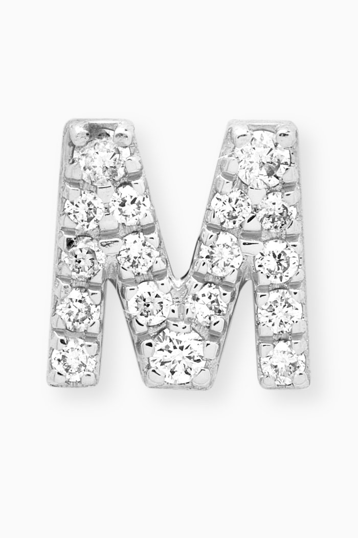 M Letter Diamond Single Stud Earring in 18kt White Gold, Neutral