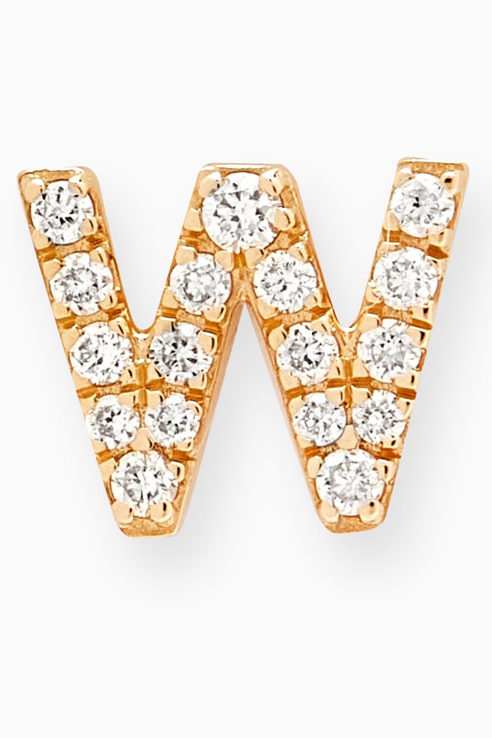 

"W" Diamond Letter Single Stud Earring in 18kt Gold, Neutral
