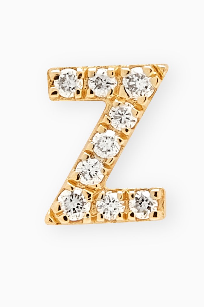 Z Letter Diamond Single Stud Earring in 18kt Gold, White