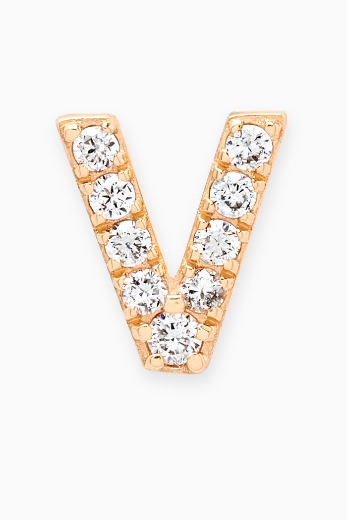 

V Letter Diamond Single Stud Earring in 18kt Gold, Neutral
