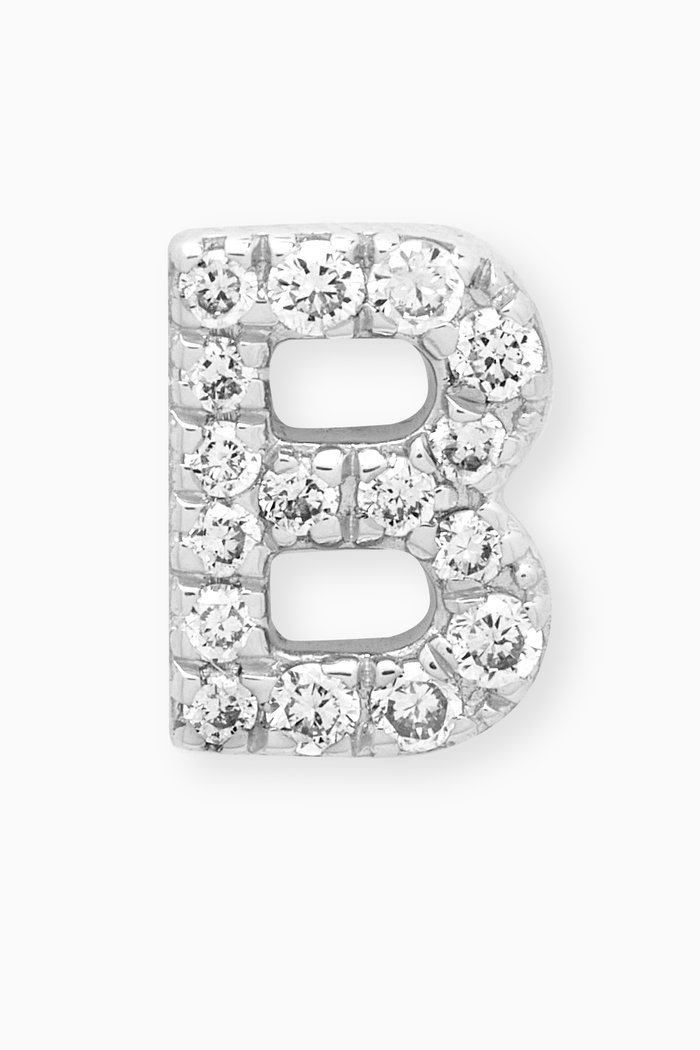 

B Letter Diamond Single Stud Earring in 18kt White Gold, Neutral