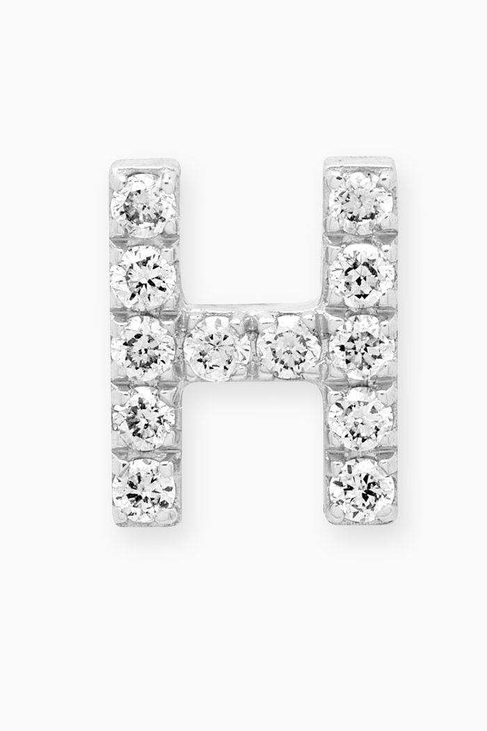

H Letter Diamond Single Stud Earring in 18kt White Gold, Neutral