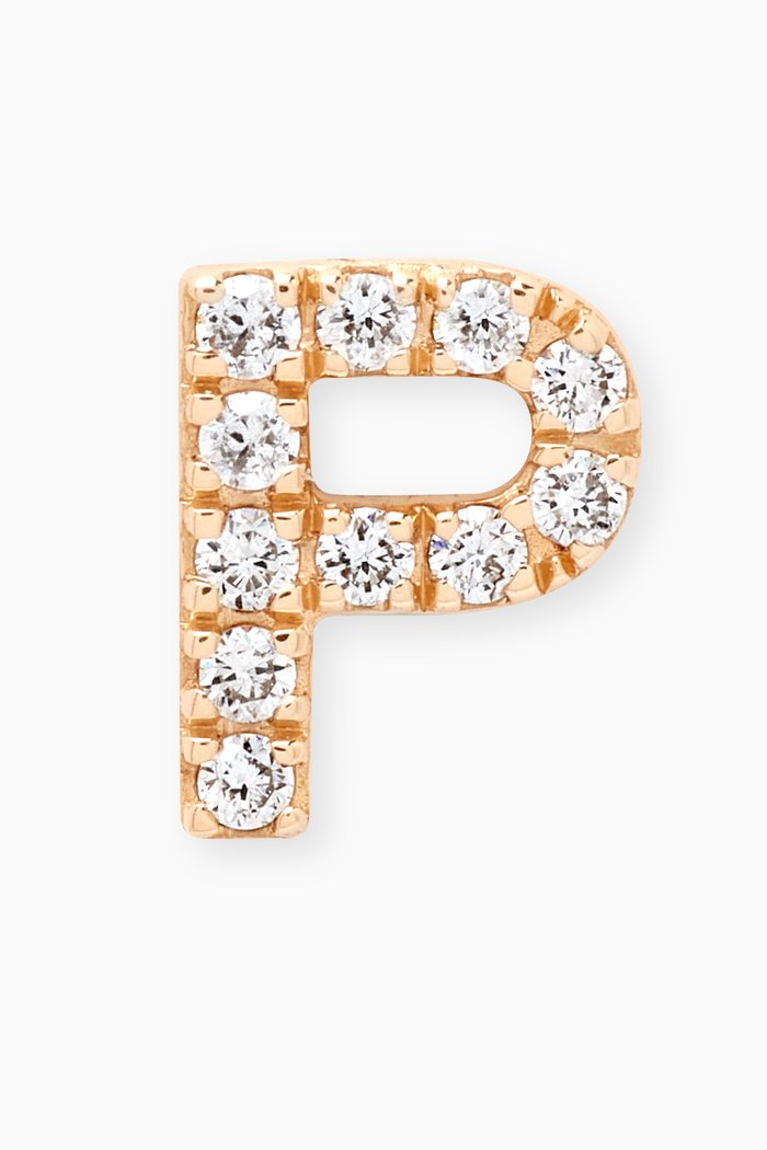 

P Letter Diamond Single Stud Earring in 18kt Gold, Neutral