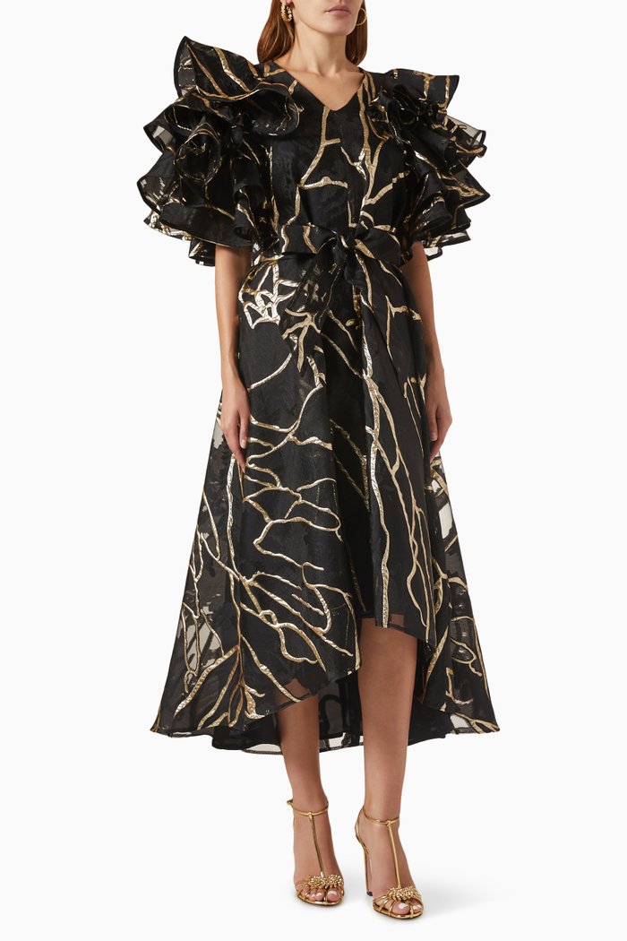 

Patterned Midi Dress in Jacquard, Black