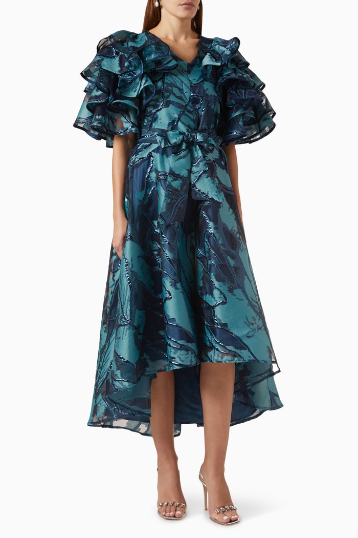 

Patterned Midi Dress in Jacquard, Blue