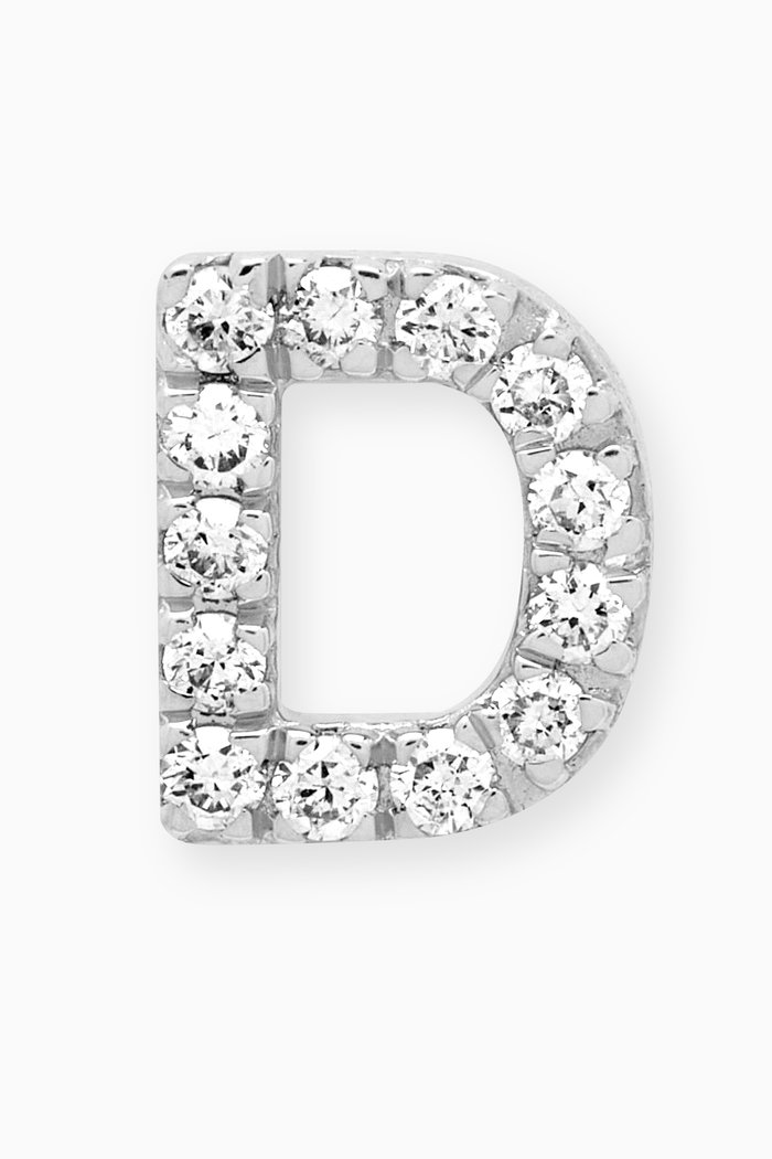 

D Letter Diamond Single Stud Earring in 18kt White Gold, Neutral