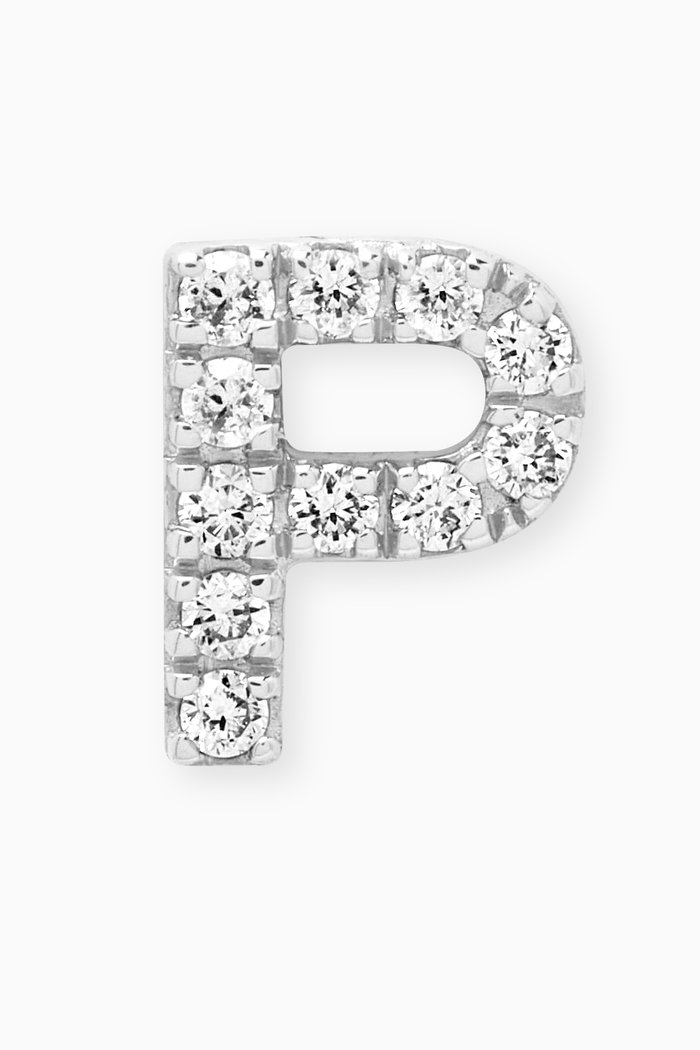 

P Letter Diamond Single Stud Earring in 18kt White Gold, Neutral
