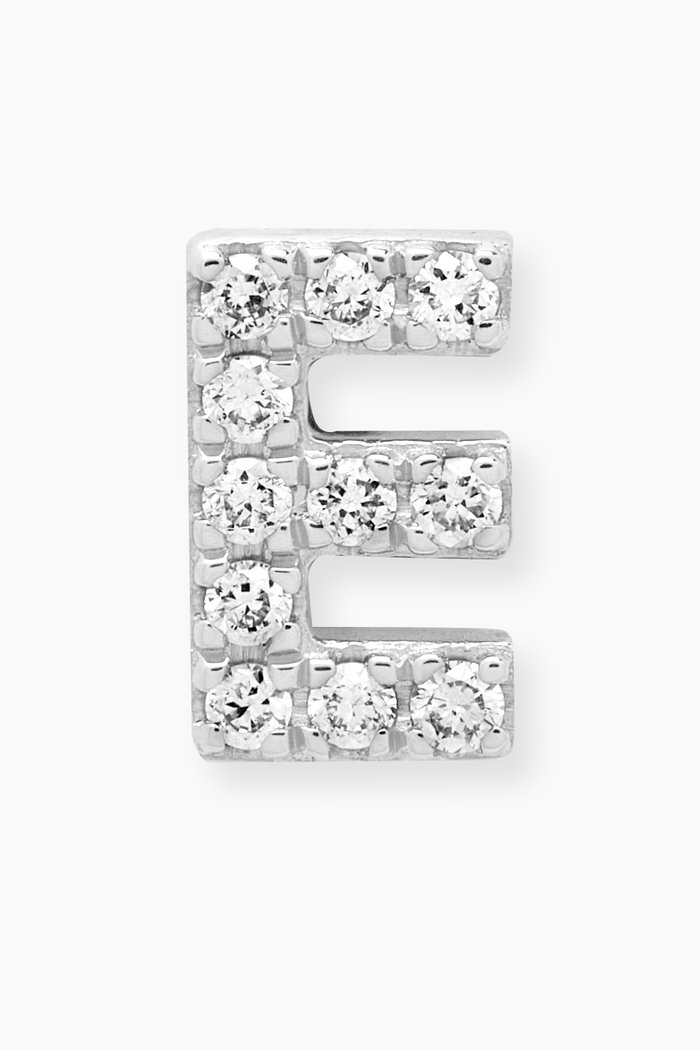E Letter Diamond Single Stud Earring in 18kt White Gold