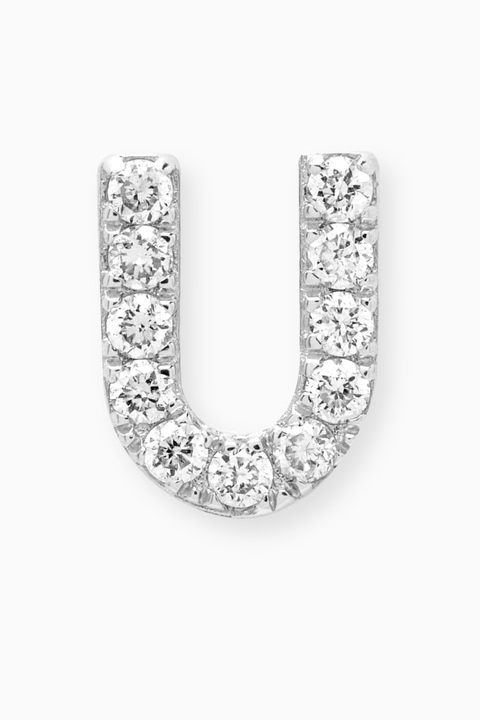 U Letter Diamond Single Stud Earring in 18kt White Gold