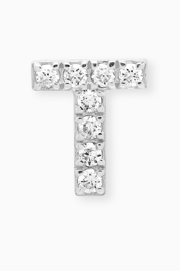 

T Letter Diamond Single Stud Earring in 18kt White Gold, Neutral