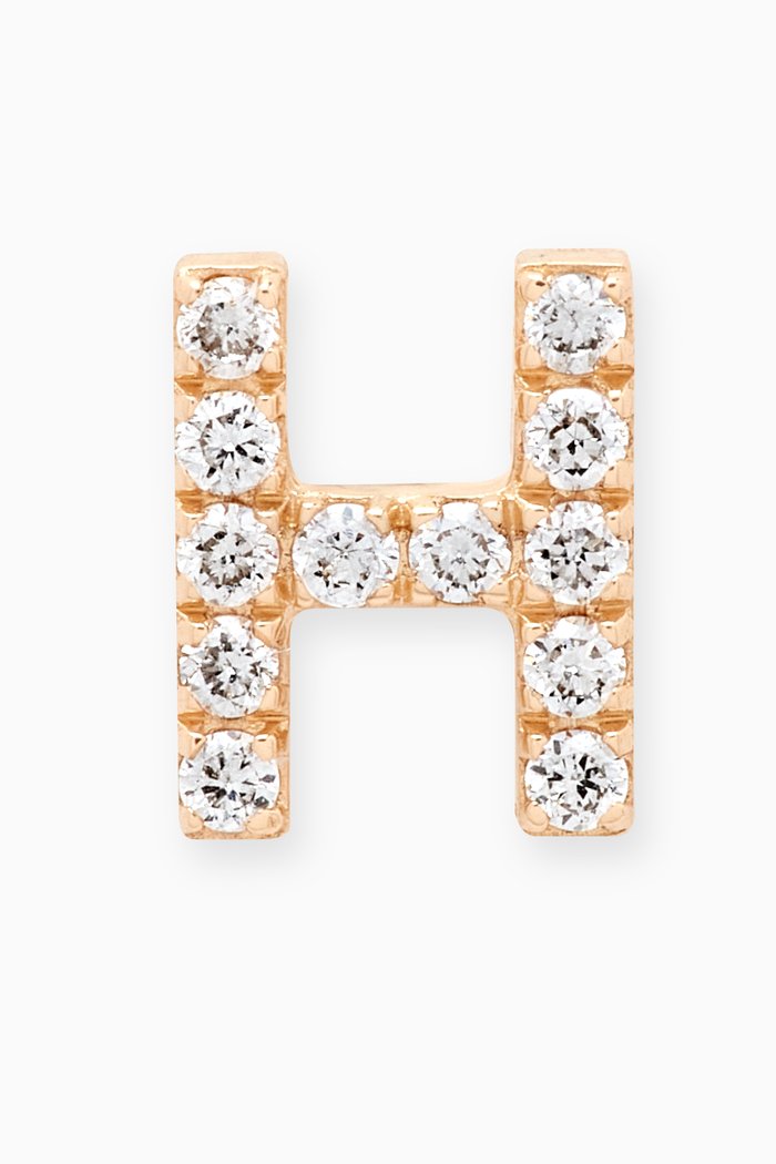 

H Letter Diamond Single Stud Earring in 18kt Gold, White