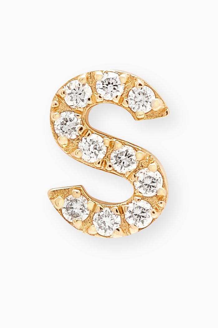 

S Letter Diamond Single Stud Earring in 18kt Gold, Neutral