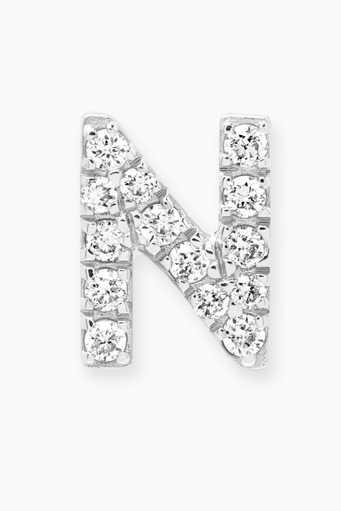 

N Letter Diamond Single Stud Earring in 18kt White Gold, Neutral
