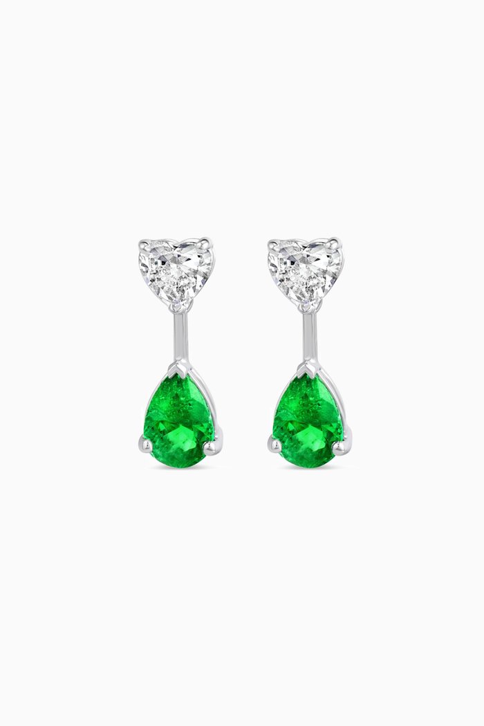 

Emerald & Diamond Drop Earrings in 18kt White Gold, Green