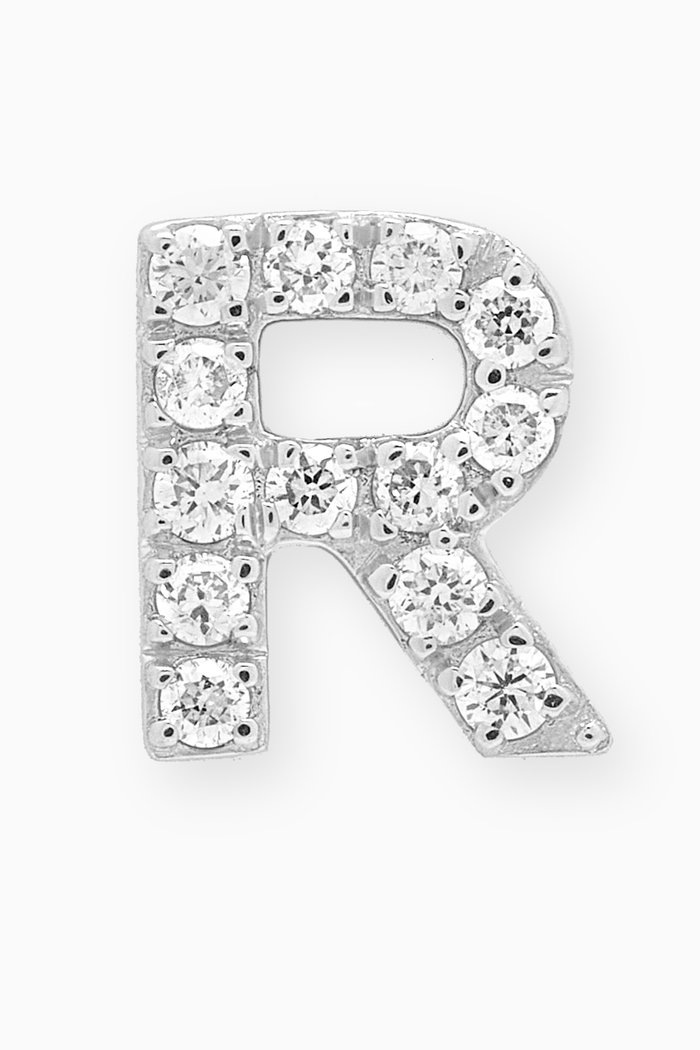

R Letter Diamond Single Stud Earring in 18kt White Gold, Neutral